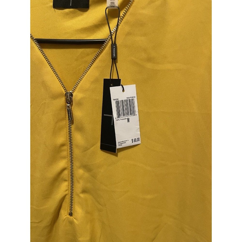 Tahari TV Neck Front zipper long batwing sleeve yellow/gold Blouson Blouse Siz M - Picture 3 of 4